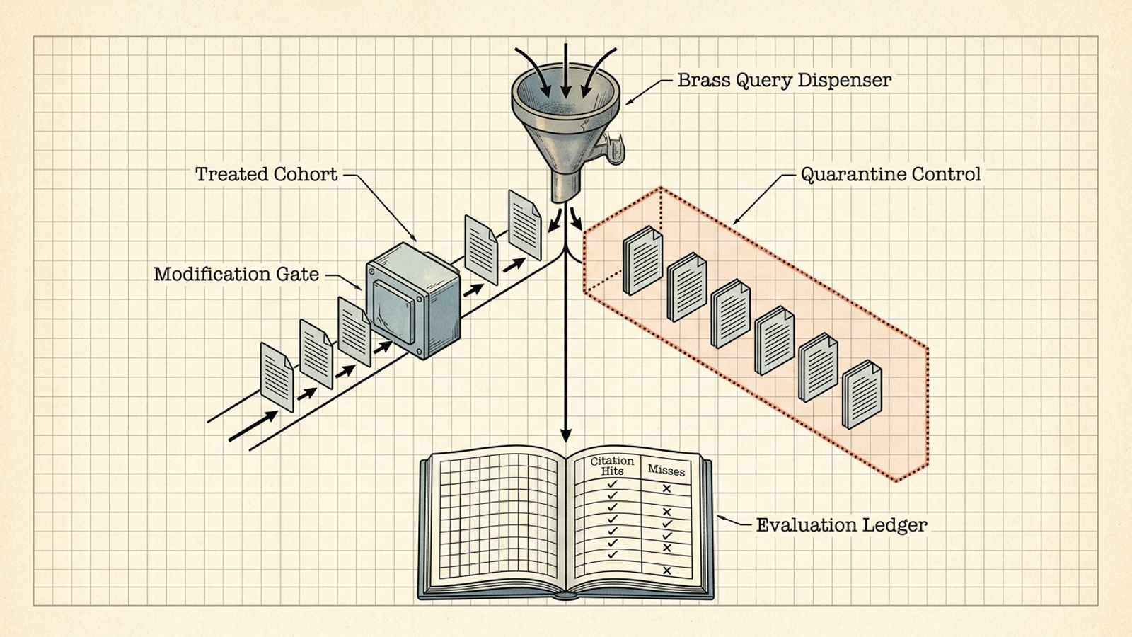Treated and control web pages shown as two parallel tracks in a split test.